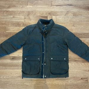 Flint and Tinder olive/brown waxed cotton down jacket Medium